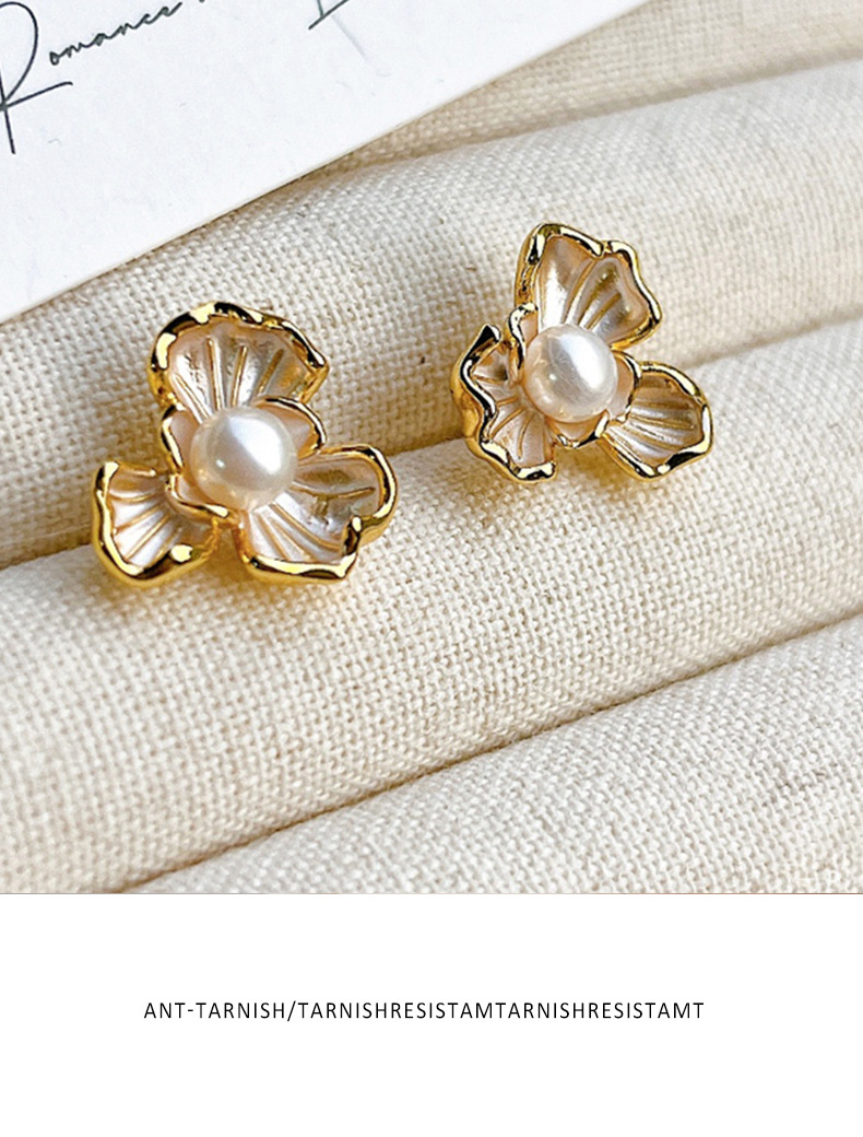 法式滴油优雅轻奢花朵天然淡水珍珠耳环耳饰少女高级感批发详情7