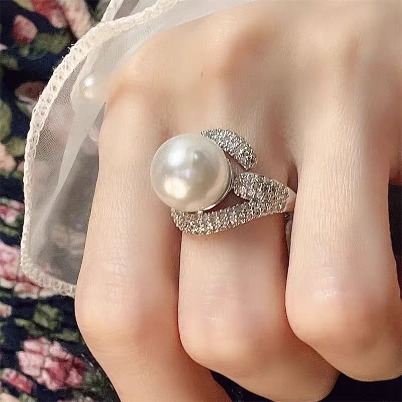 vintage复古微镶珍珠戒指女欧美ins开口指环冷淡风小众精致食指戒详情1