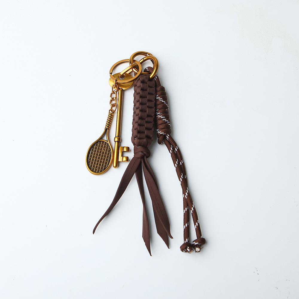 Cross-border bag pendants, accessories, cross-border keychains, retro gold tennis rackets, MIU-style woven ropes, DIY pic 9