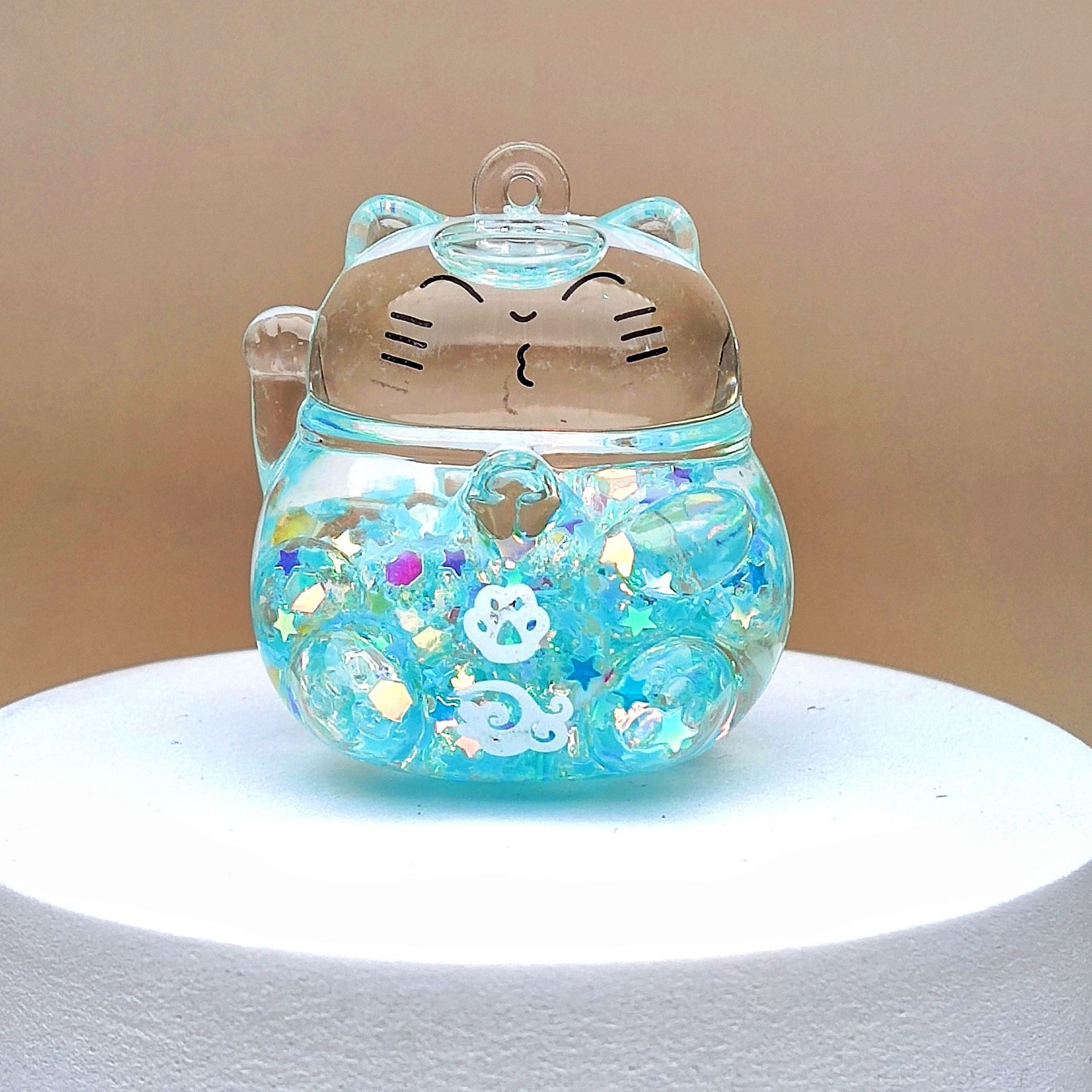 创意亚克力入油流沙瓶夜光泡泡珠招财猫钥匙扣配饰桌面摆件饰品详情9