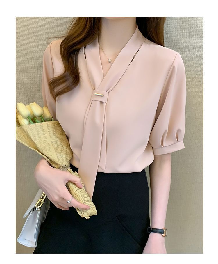 夏季短袖衬衫女装2024夏季新款气质蝴蝶结职业白领工作服短袖衬衣1详情13