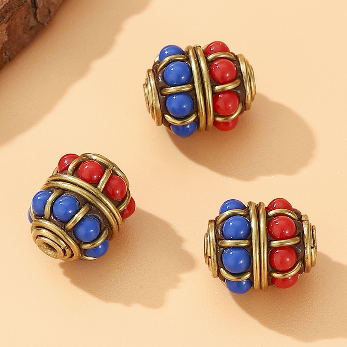 Tibetan-nepalese brass handcrafted beads, retro ethnic style DIY jewelry, with partition beads and bucket beads set with red and blue turquoise pic 6
