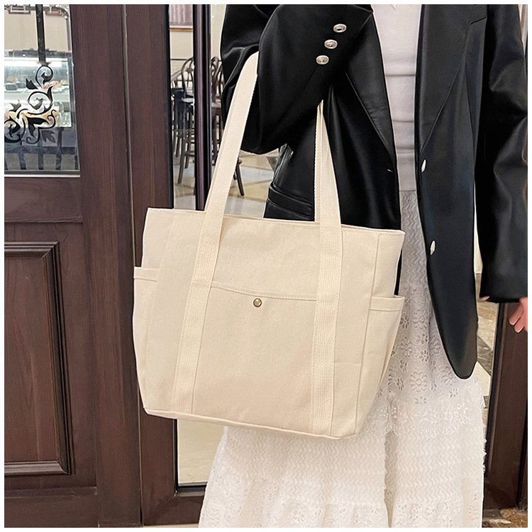 大容量托特帆布包上班外出高颜值通勤百搭文艺学生装书单肩布袋包详情22