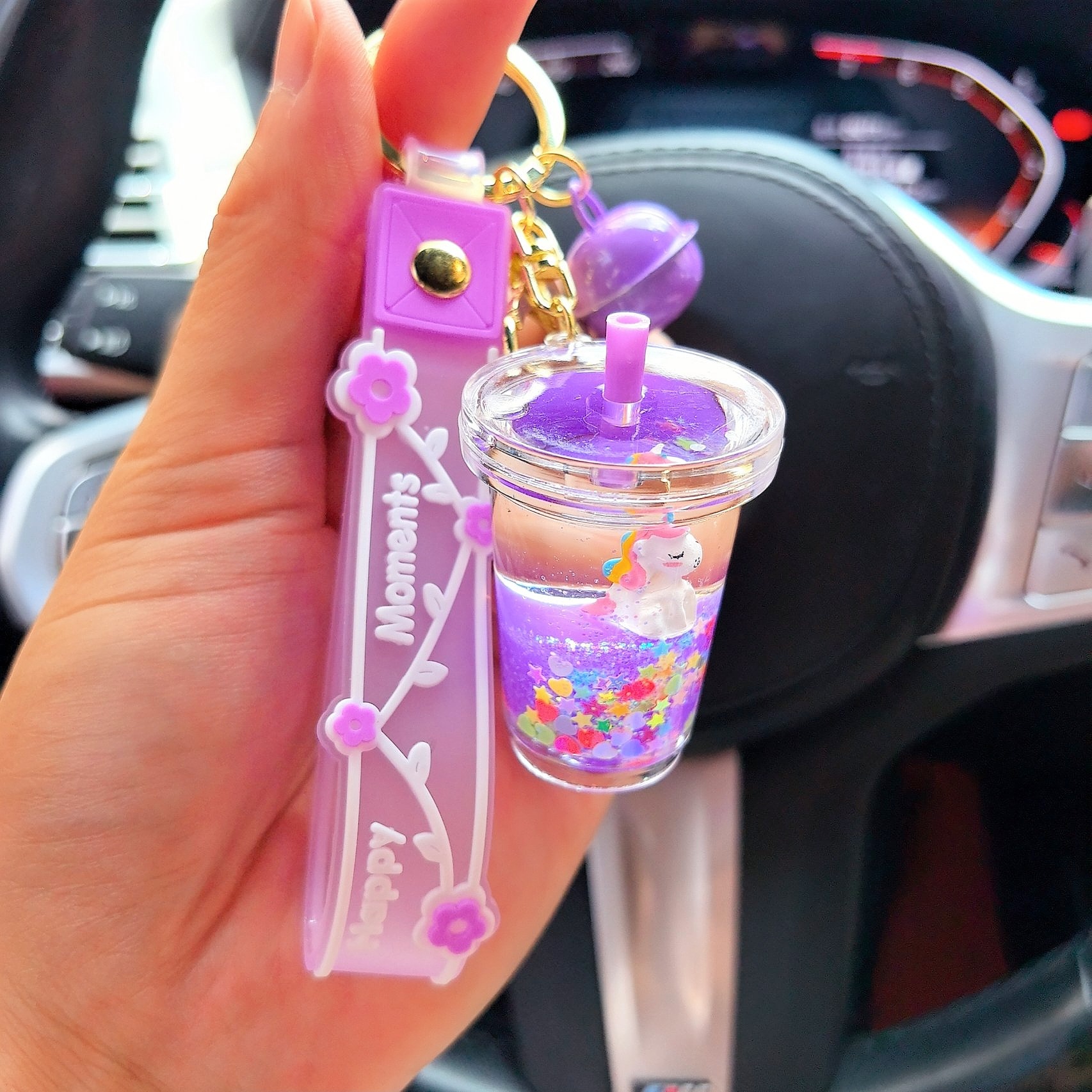 可爱奶茶杯独角兽入油流沙钥匙扣彩虹马包包挂饰抓娃机小礼品批发详情6