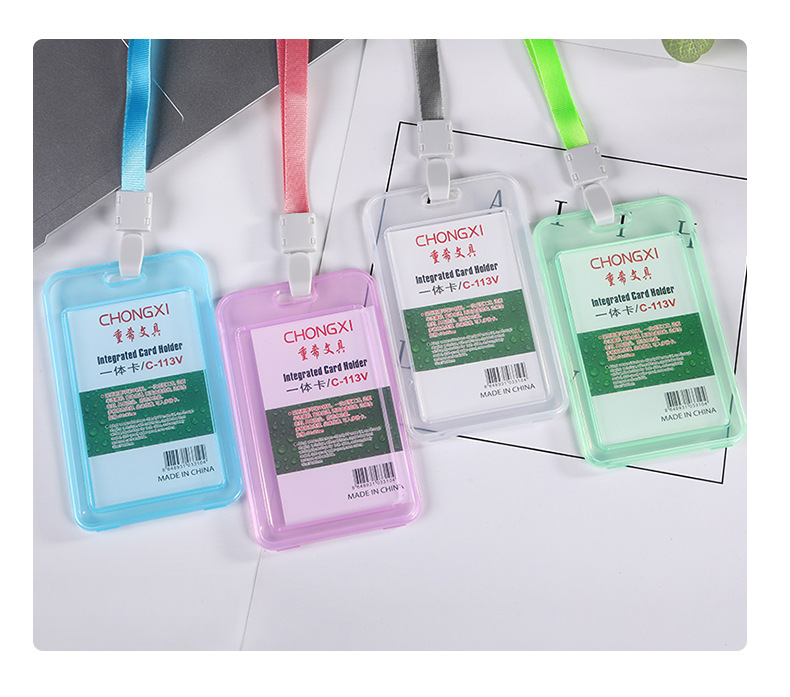 Double-sided transparent work ID card with lanyard, name tag holder, plastic name tag, brand name, student card holder in stock pic 5