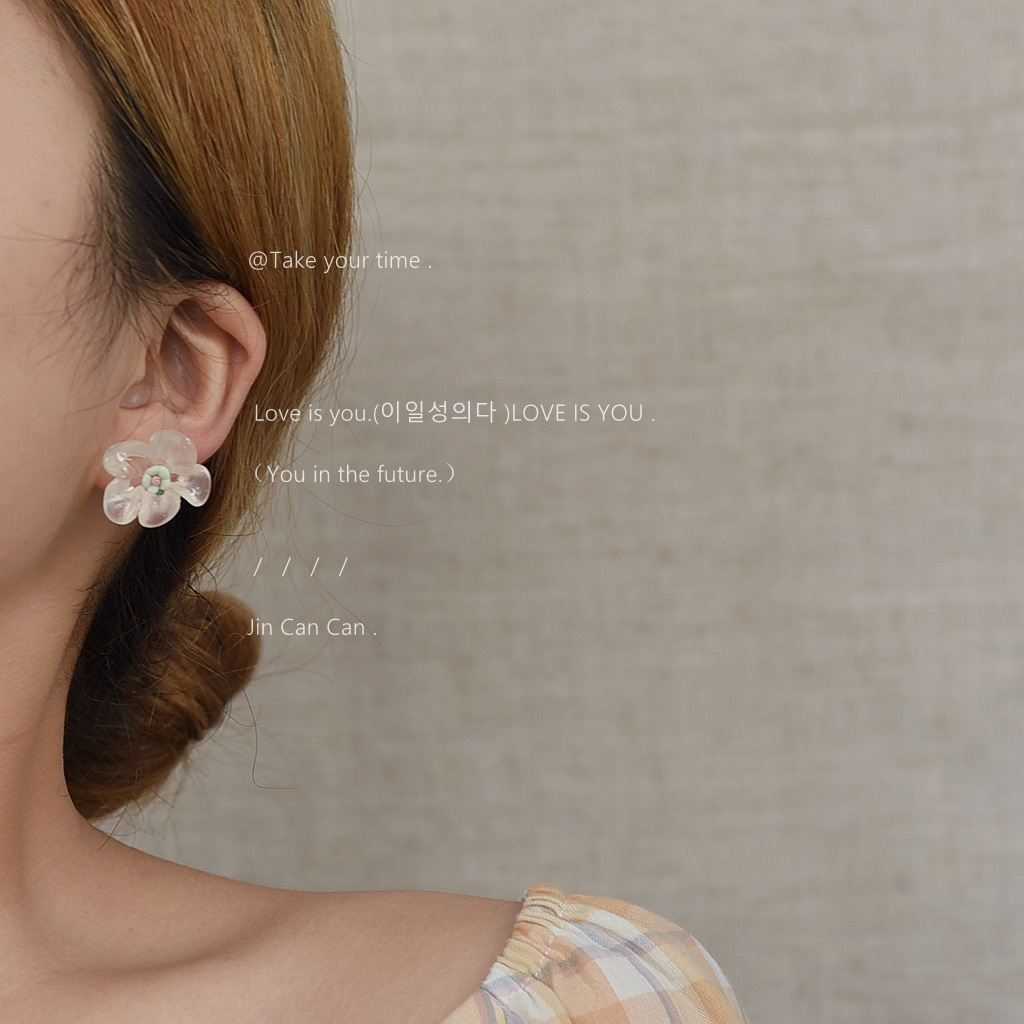 [Blue Sky Flower World]925 Silver Needle Transparent Acrylic Flower Stud Earrings for Women, New Japanese and Korean Style Earrings Factory pic 3