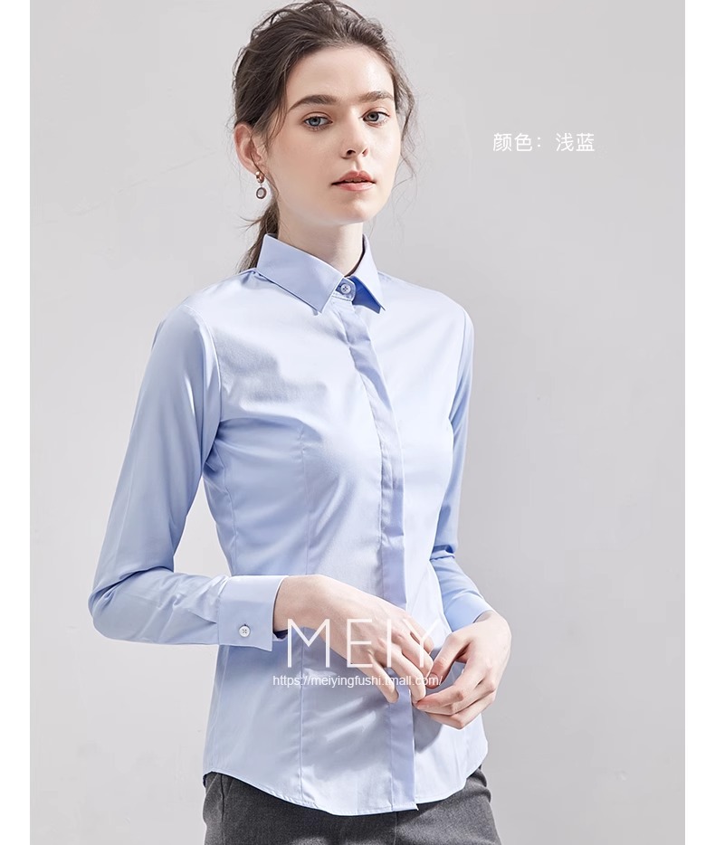 女士竹纤维衬衫夏季职业装通勤上班白衬衣女长袖免烫抗皱商务衬衫详情27