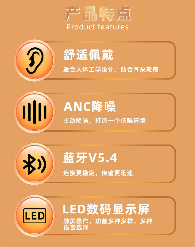 跨境A9pro入耳式彩屏蓝牙耳机多功能触控屏ANC+ENC降噪智能耳机详情4