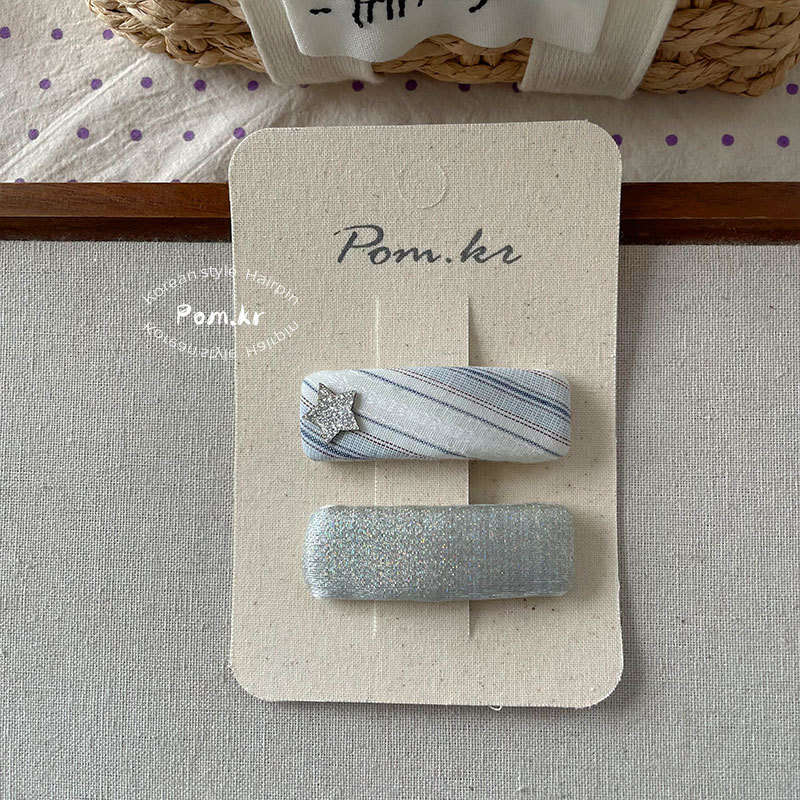 新款韩版蓝色系细闪蝴蝶结发夹少女前额碎发刘海夹儿童布艺掰掰夹详情12