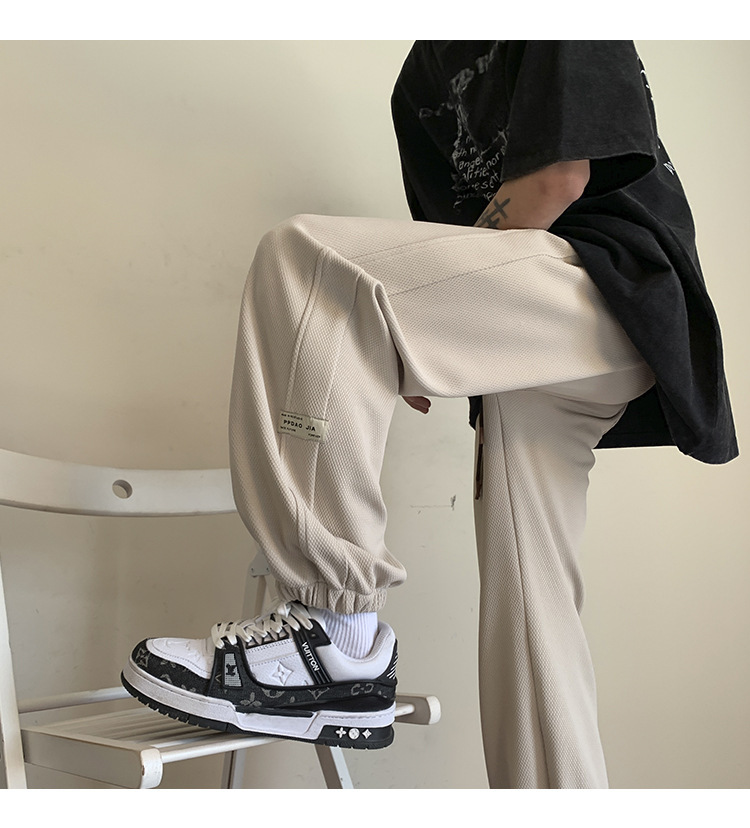 华夫格裤子男士2024秋季潮牌宽松九分束脚卫裤大码青年休闲运动裤详情15