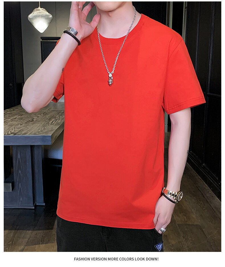 Pure cotton short-sleeved T-shirt for men, Hong Kong-style loose T-shirt, small drop shoulder, combed cotton, oversized, high-quality solid color base pic 27