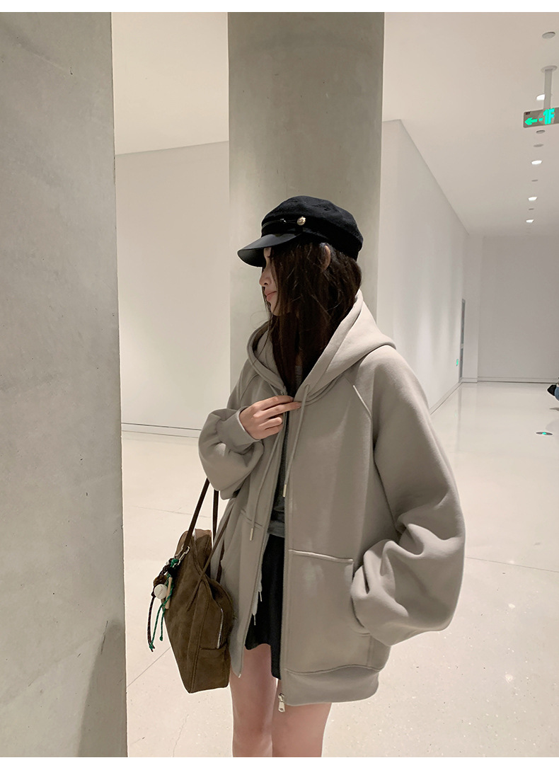 鸿衫重磅卫衣女高级感欧版卫衣开衫春秋宽松显瘦情侣连帽卫衣外套详情29