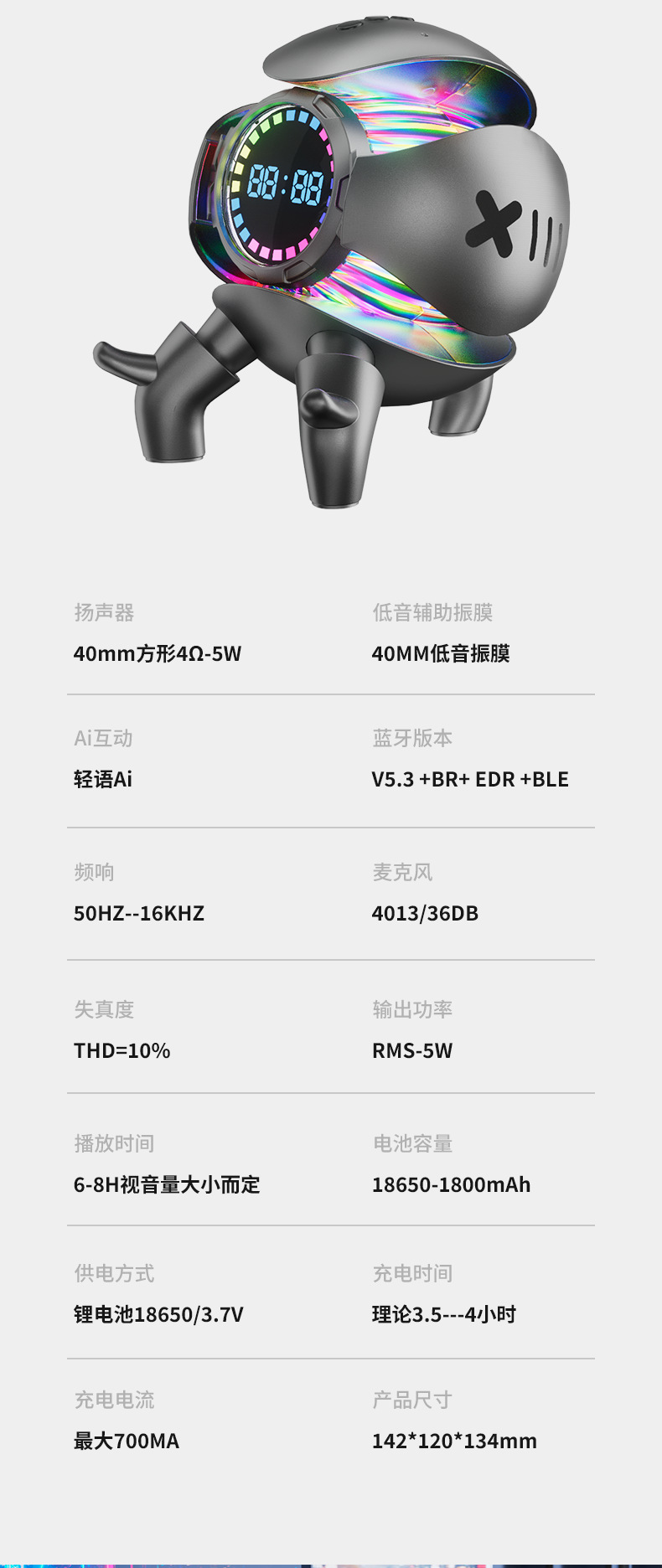 新品WIFI豆包Deepseek大模型AI智能音箱机甲怪兽蓝牙闹钟摆件音响详情16