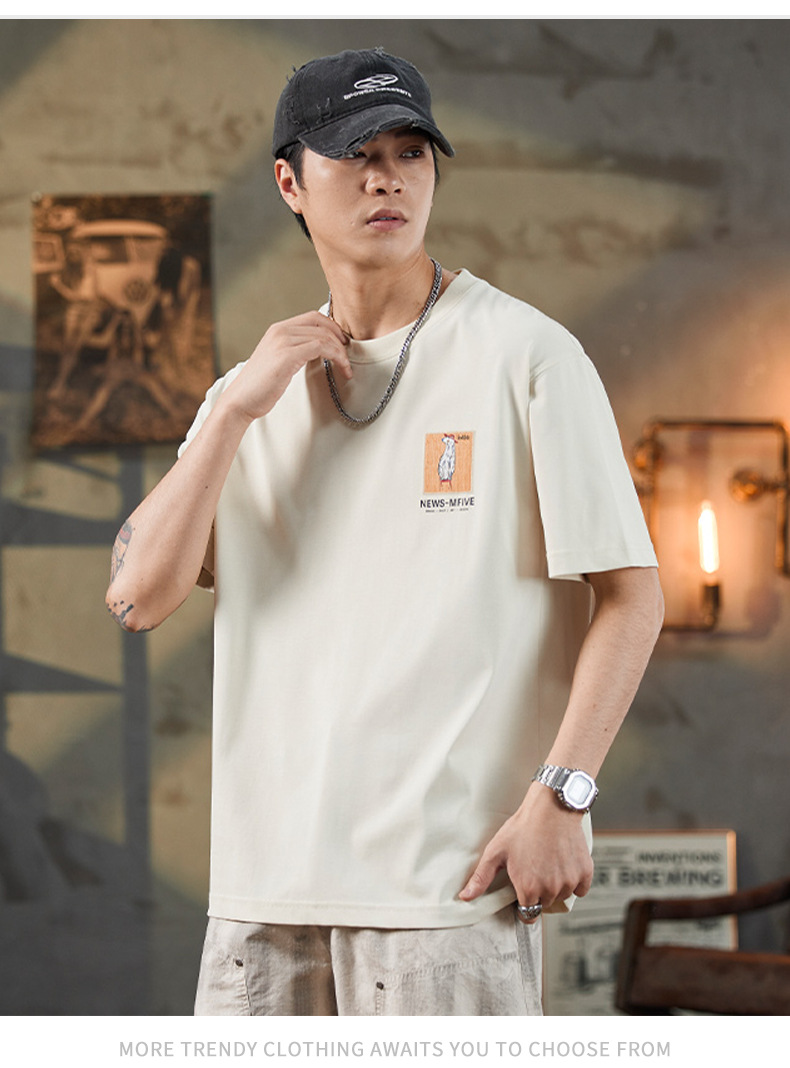 ALLIN 卡通印花短袖T恤男夏季美式重磅宽松百搭圆领五分半袖上衣详情11