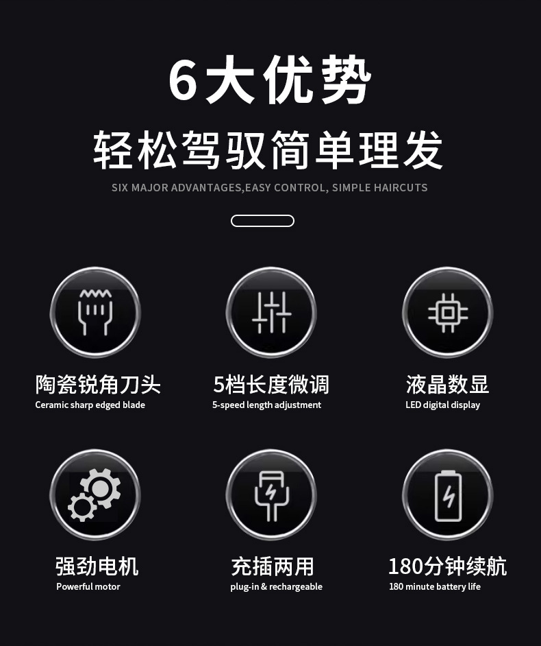 MPRO跨境新品电动理发器MP-PG809A雕刻油头电推剪家用剃光头推子详情3