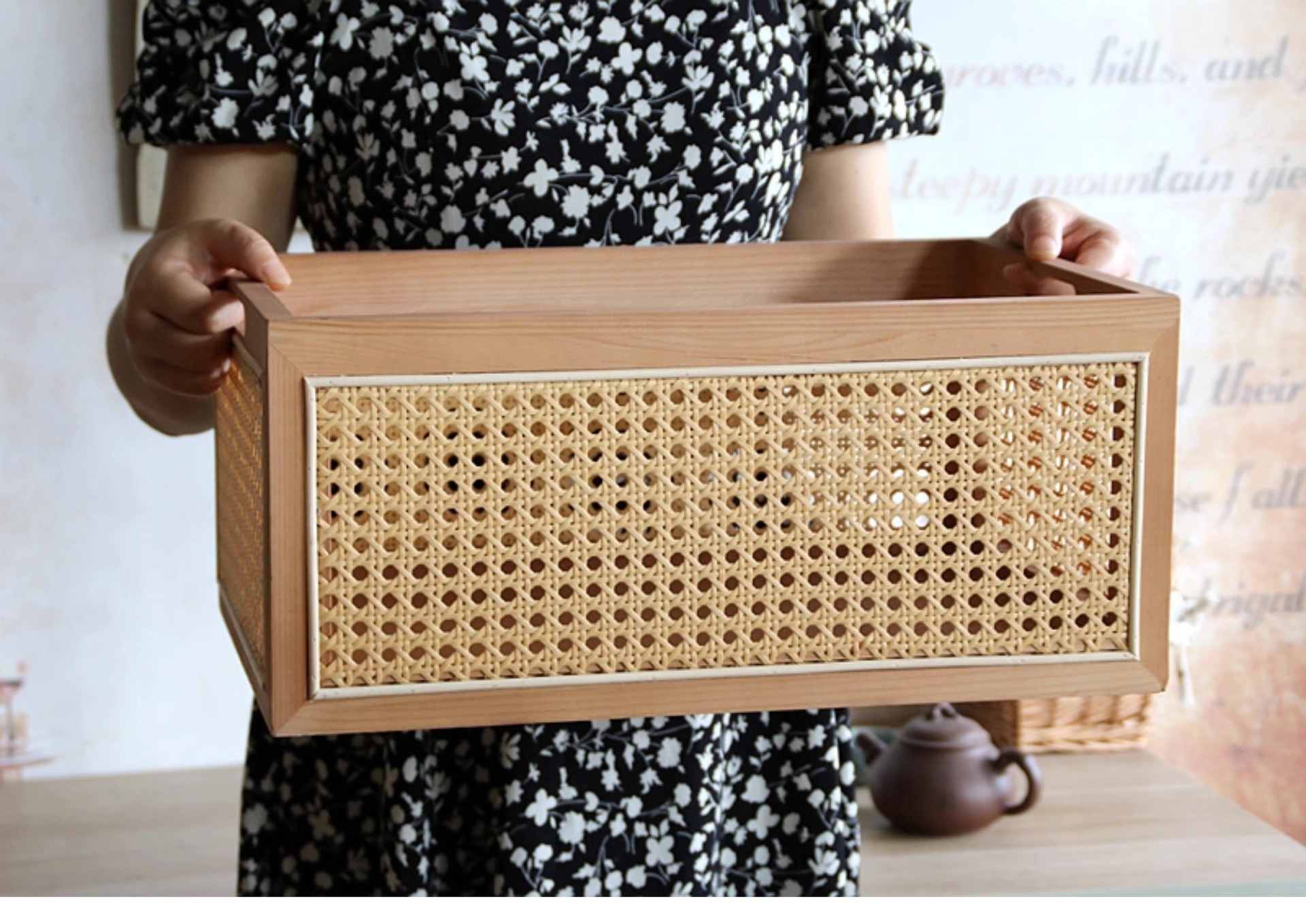 越南藤编收纳筐手工实木美式高档编织篮茶几杂物盒桌面收纳框篮子详情9