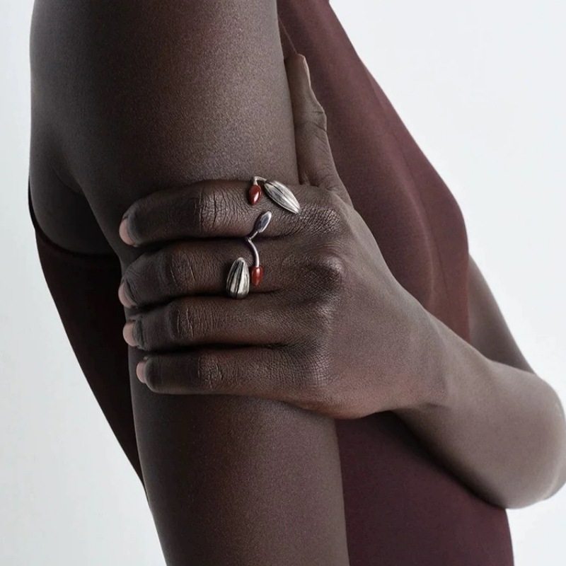 LEMA家珐琅涂釉双戒指 夏季简约素雅可调节瓜子型开口食指戒戒指详情9