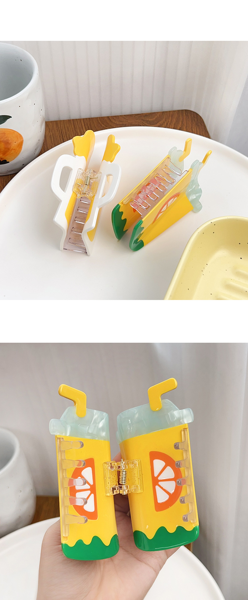 网红新款汉堡包抓夹醋酸发夹可爱夏日水果彩色卡通饰品鲨鱼夹批发详情5