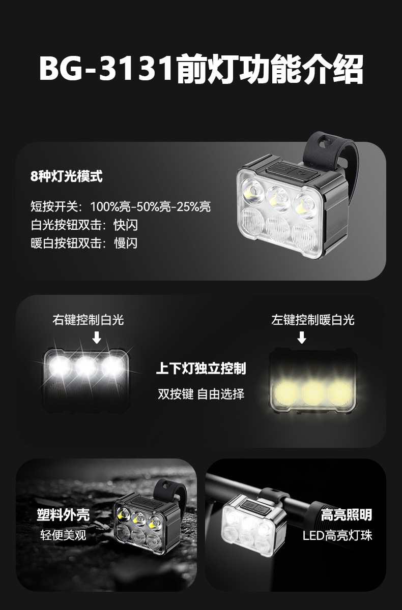 蹦果跨境山地车夜骑灯前后警示自行车装饰户外骑行装备批发详情4