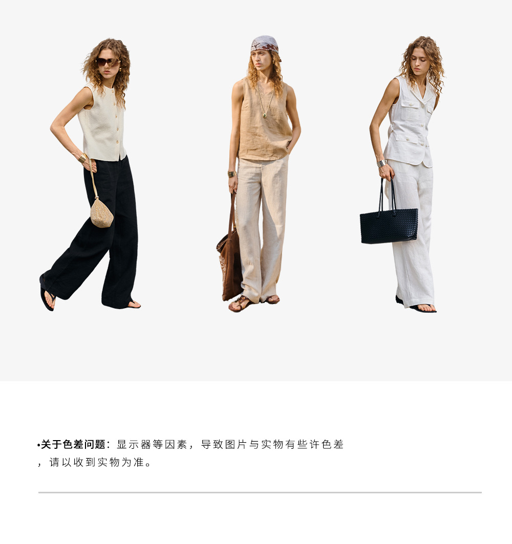 Linen loose straight-leg pants for commuting, long pants with a high-quality feel for old money, high-waisted fashionable linen casual pants for women in spring and summer pic 10