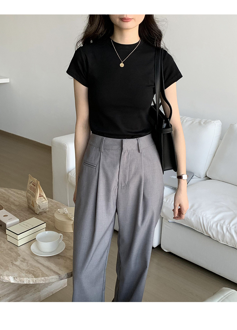 美式纯色正肩短袖t恤女2025ins潮牌辣妹圆领叠穿打底体恤修身显瘦详情37