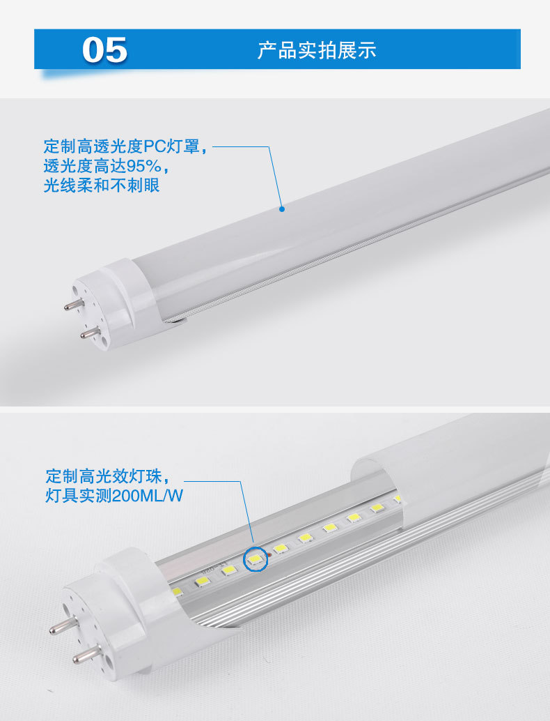 工厂定制高光效T8LED灯管高亮度物业车库商超工厂节能改造EMC管理详情6