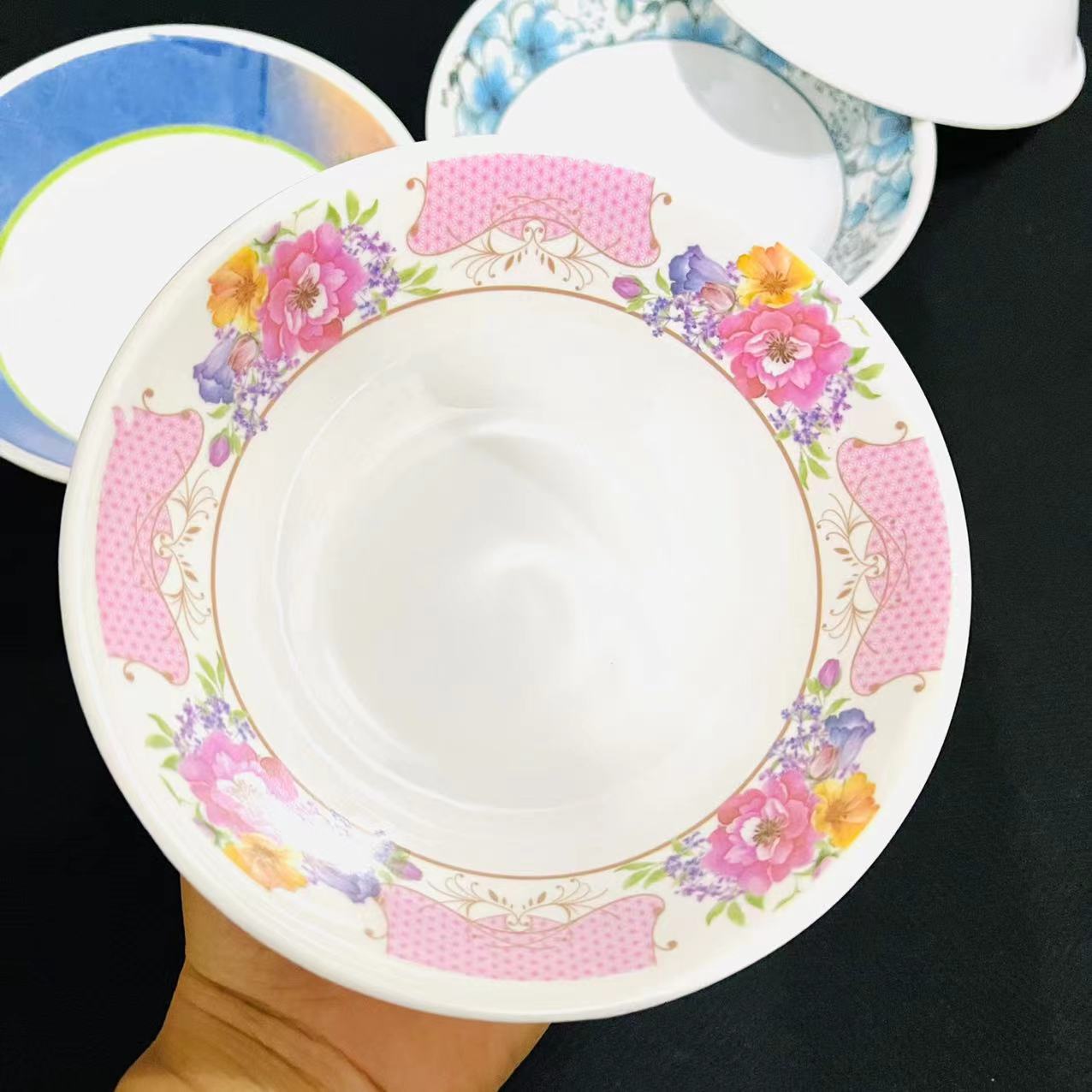 【 Zone 3-10 】9109 bowls, 12 per pack, 504 per box. 9109 one-yuan store tableware, melamine bowls, melamine bowls, white porcelain bowls with patterns, white rice bowls, 2 yuan supply pic 5
