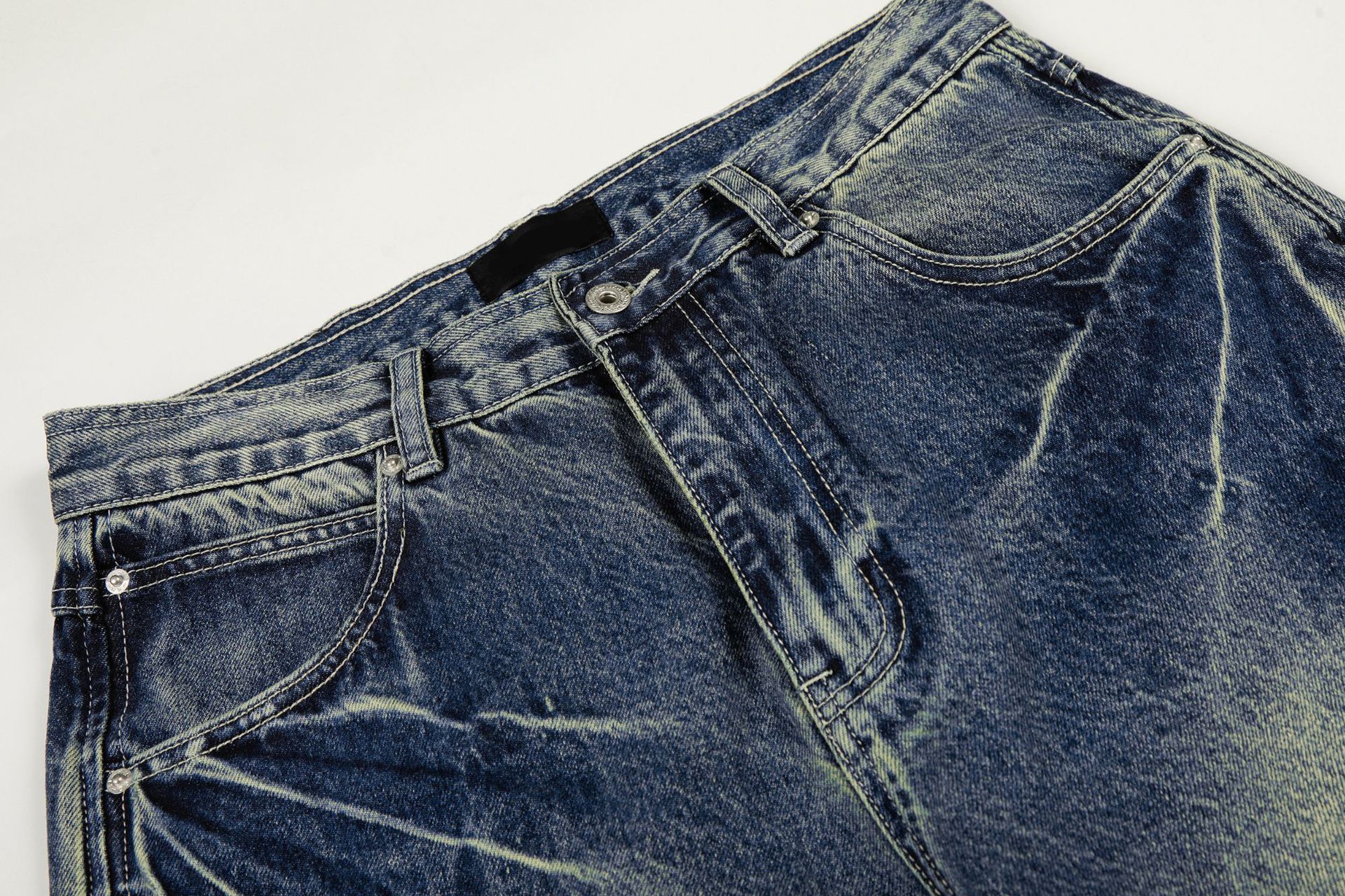 陆晟闪电纹做旧阔腿牛仔裤男女潮流美式复古水洗街头风休闲裤子潮详情15