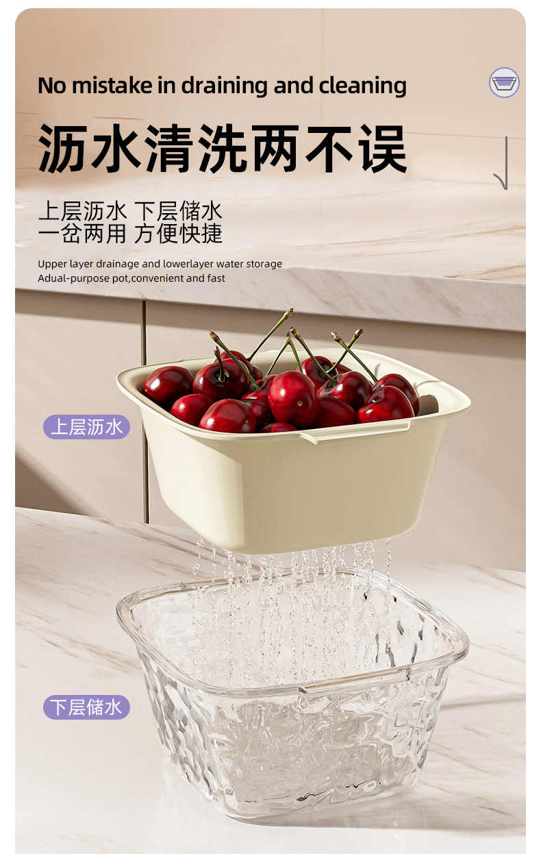 双层洗水果神器沥水篮厨房家用新款客厅淋水篮精致小果盘洗菜篮子详情7