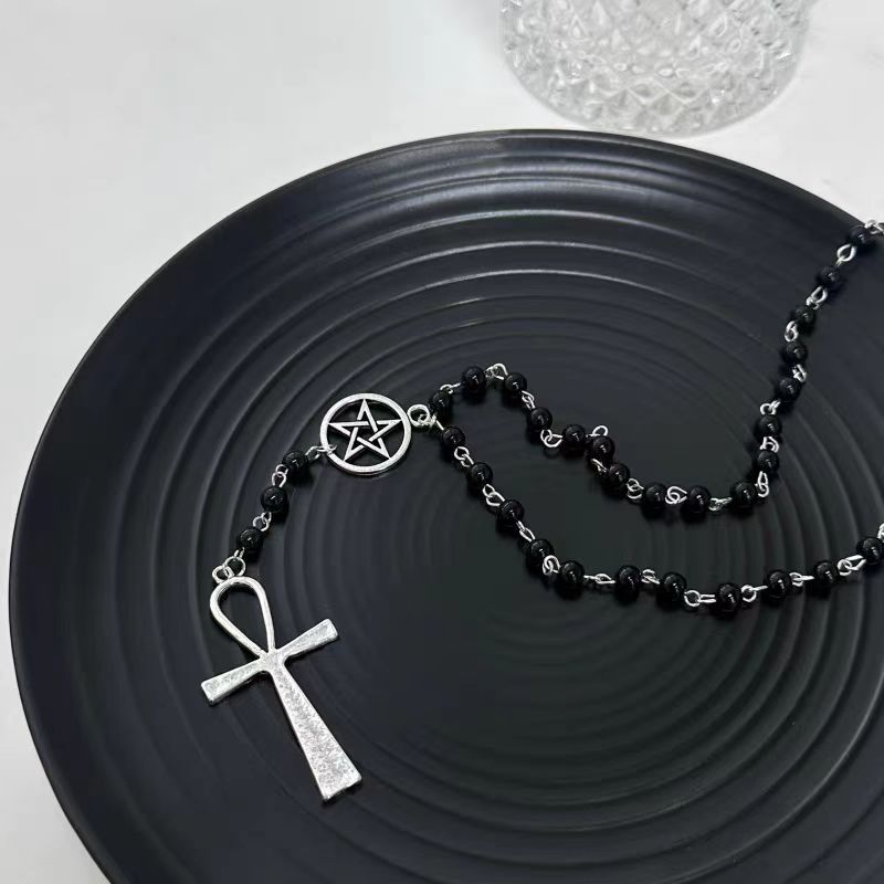 Cool and retro dark cross beaded necklace, a niche long subculture hot girl beaded high-end sweater chain pic 7