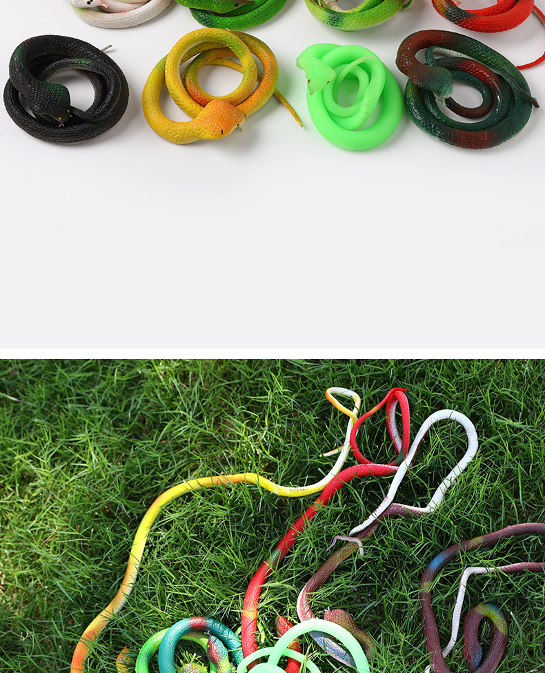 Factory wholesale 68cm eco-friendly rubber snake prank toys, soft rubber fake snakes, Halloween prank toy snakes pic 58