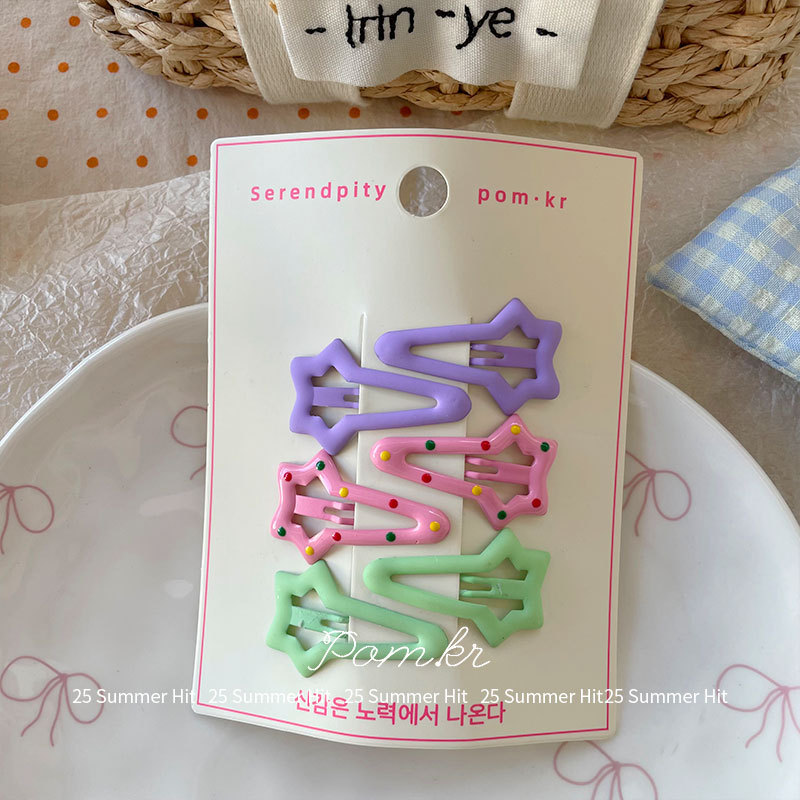 新款韩系甜美五角星发夹儿童侧边碎发刘海夹少女多巴胺波点发饰女详情7