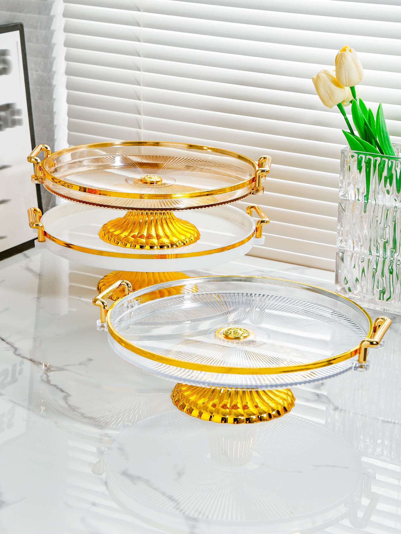 High-legged cake tray, covered dessert stand, display rack, transparent plastic fruit plate, buffet bread and pastry plating pic 5
