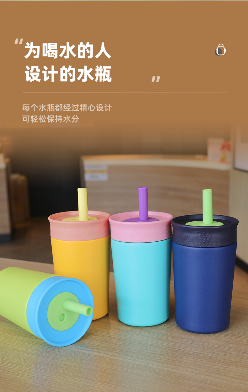 跨境不锈钢咖啡杯简约便携随行吸管保温杯高颜值大容量杯子定制详情9