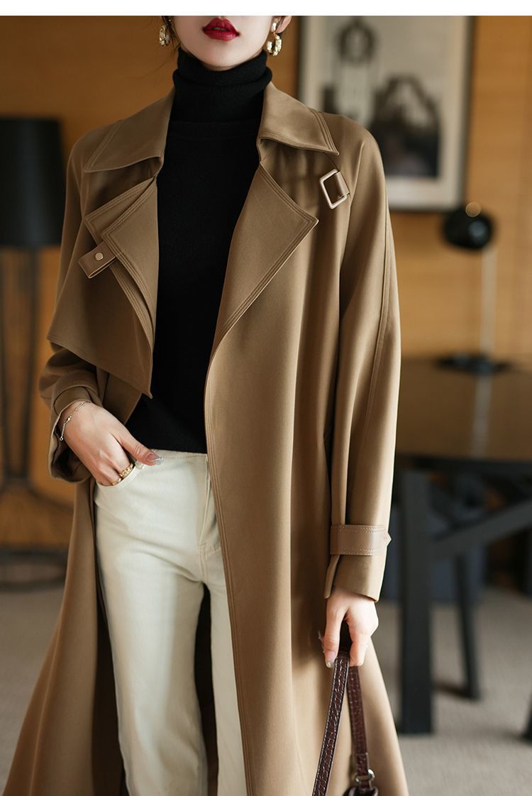 High-end and elegant long khaki trench coat for women in spring 2025, a loose, wrinkle-resistant and drape British style coat pic 2