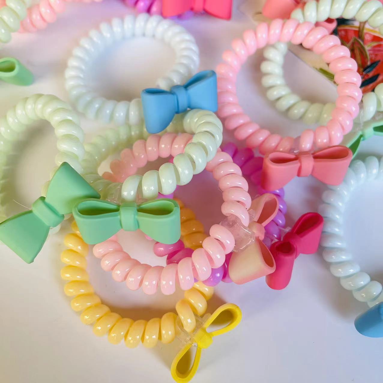 【1-9 Zones 】 Bow phone ring 100/ pack 5000/ box Spring candy-colored bow phone line hair tie Hair ring does not damage hair, good elasticity 1 yuan 2 yuan pic 4