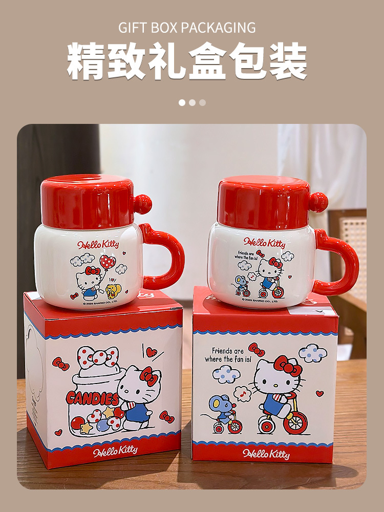 hellokitty water cup, women's household mug, high appearance level, cute covered cup, ceramic office pic 12