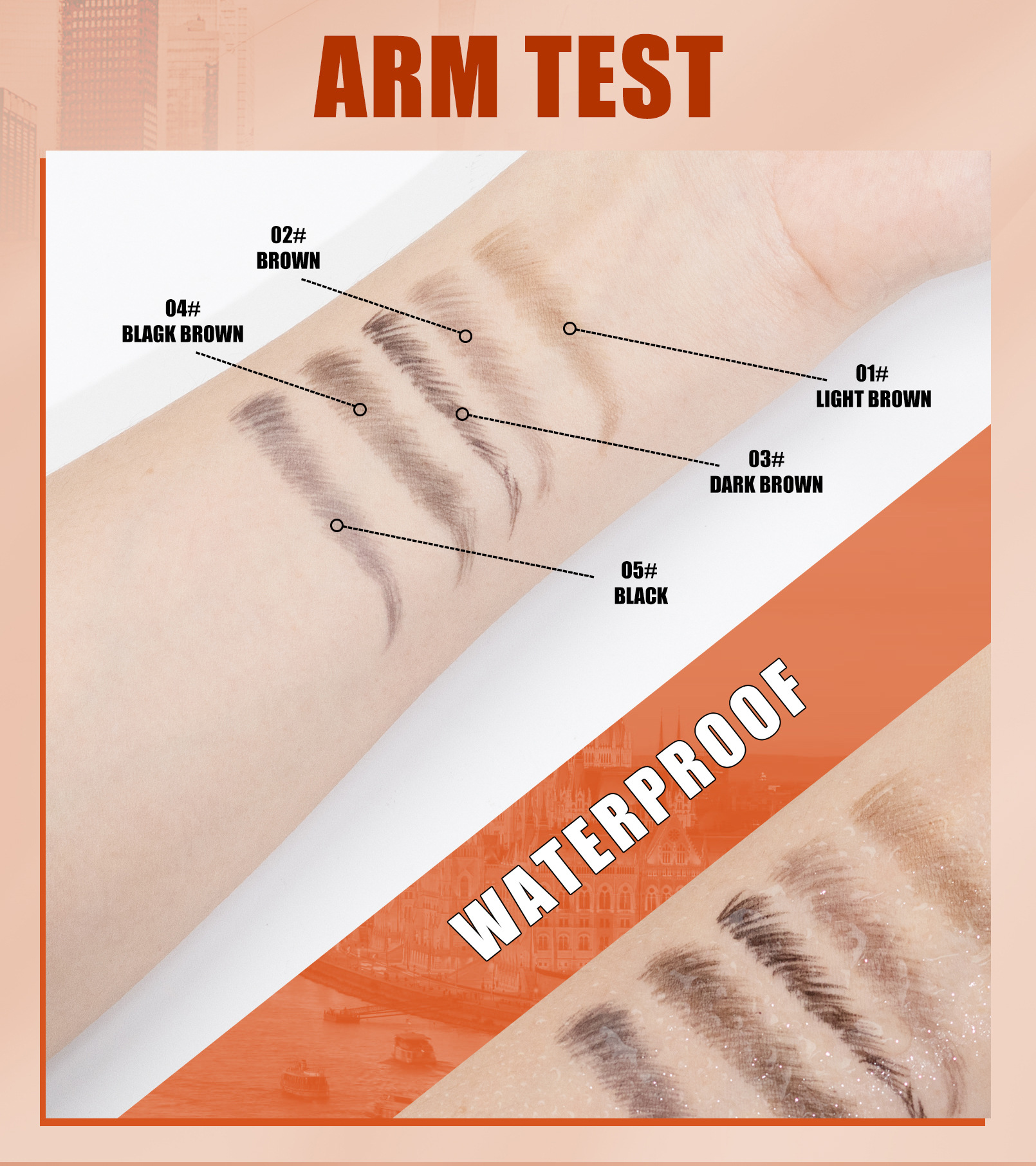 亚马逊TK爆款W3W双头毛刷头眉笔防水防汗野生4D仿真2in1液体眉笔详情12