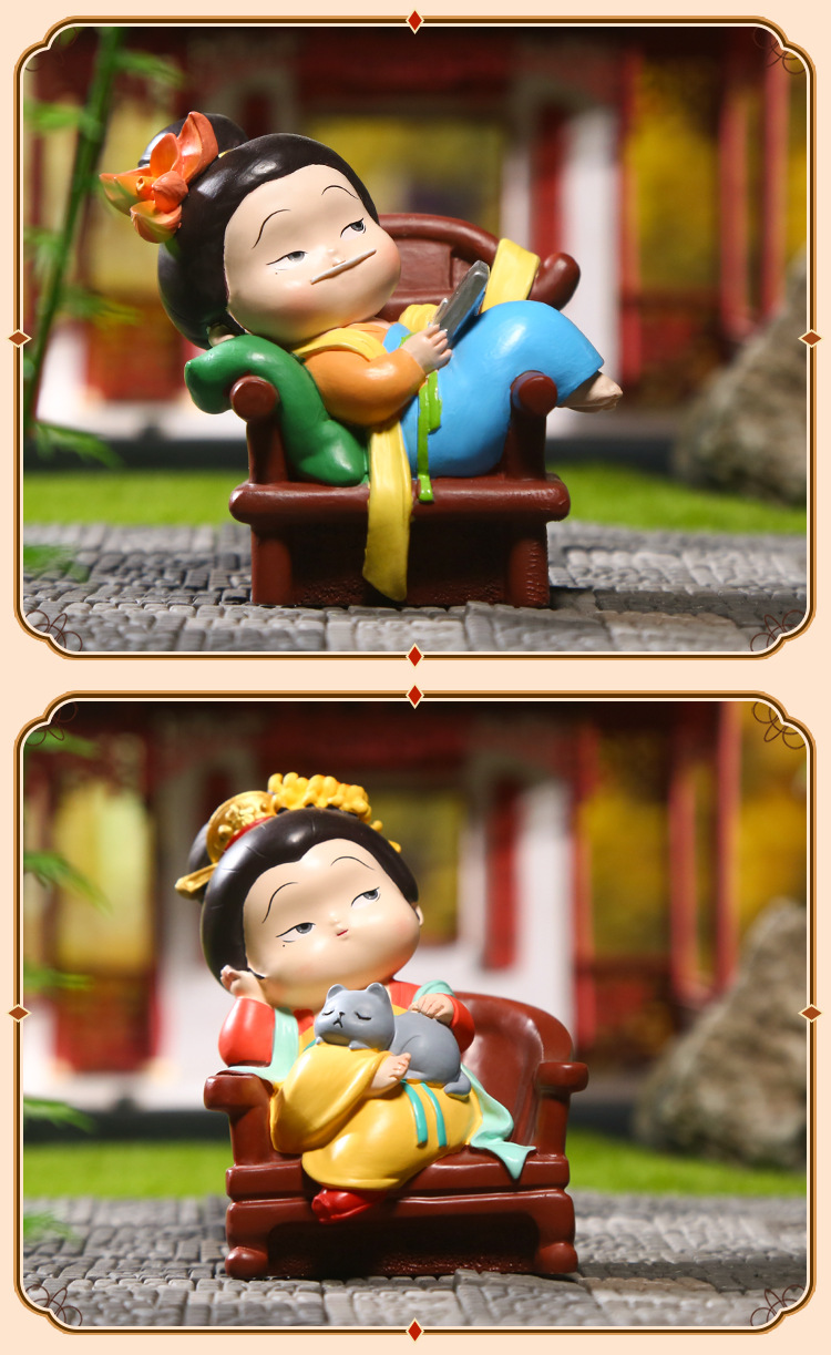 A seated Tang Dynasty lady ornament featuring plum blossoms, orchids, bamboo and chrysanthemums, a casual and cute table decoration, exquisite gift craftsmanship pic 10