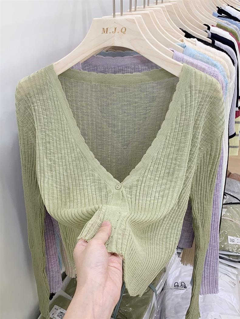 针织冰丝开衫长袖夏季黑色春秋薄款外搭短款空调衫披肩上衣女详情15