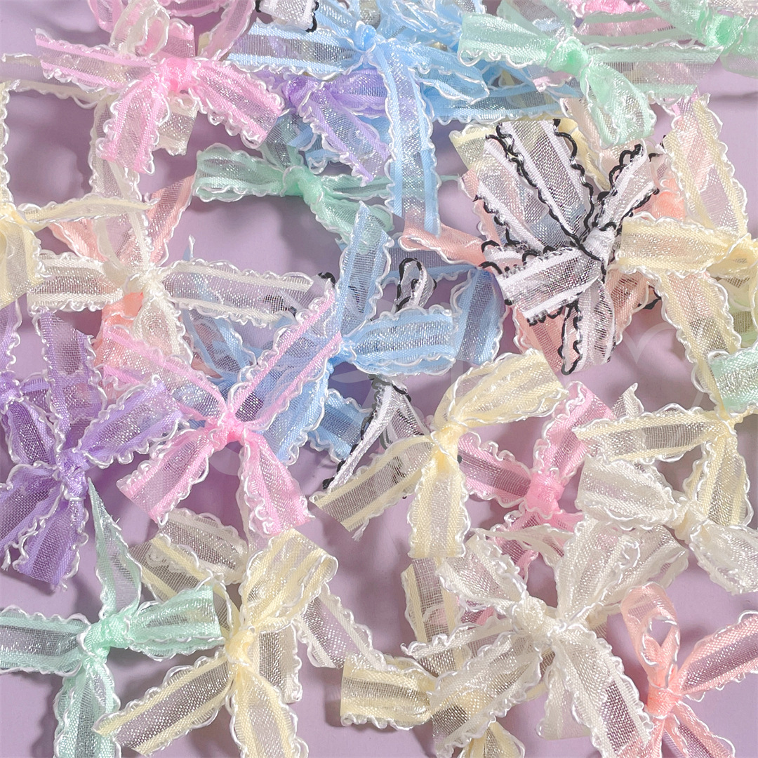 Double-stripe hooked wavy edge hand-tied bow fabric accessories, clothing, shoes, hats, socks and accessories DIY handmade materials pic 3