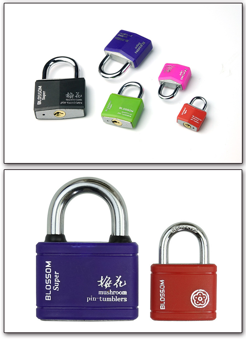 梅花防盗挂锁彩色包胶铁锁防锈防水直开锁抽屉箱包柜子通开锁头详情10