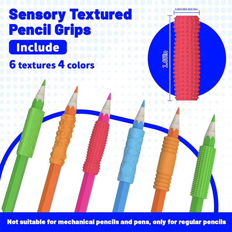 跨境新品Sensory toys硅胶感官笔套纹理铅笔夹自闭症解压礼品详情1