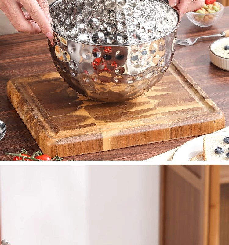 Retro stainless steel creative fruit dessert outdoor camping patterned hammer patterned soup bowl golden light luxury bowl European salad bowl pic 17