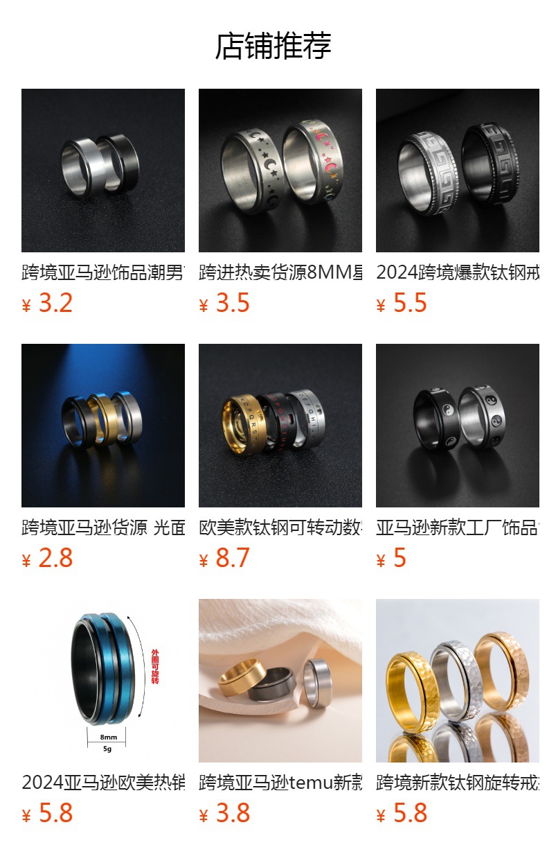 Amazon source Star Moon rotating titanium steel stress-relieving ring, standard US size cross-border jewelry wholesale pic 1