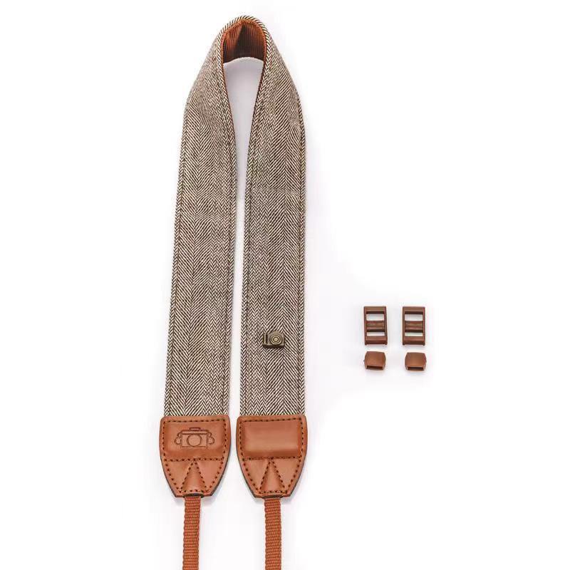 相机棉质肩带 单反相机肩带 两端皮质 减压复古肩带 相机背带详情3