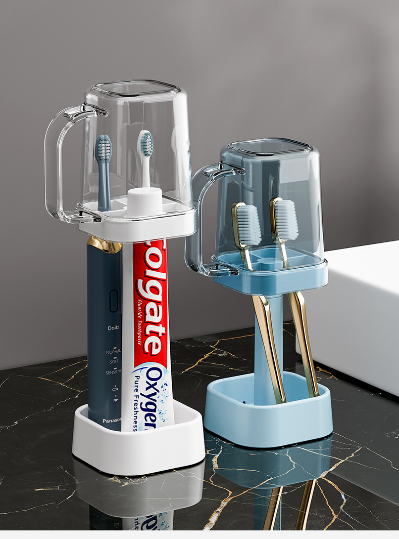 卫生间牙刷架收纳牙膏电动牙刷带手柄漱口杯架家用洗漱用品置物架详情15