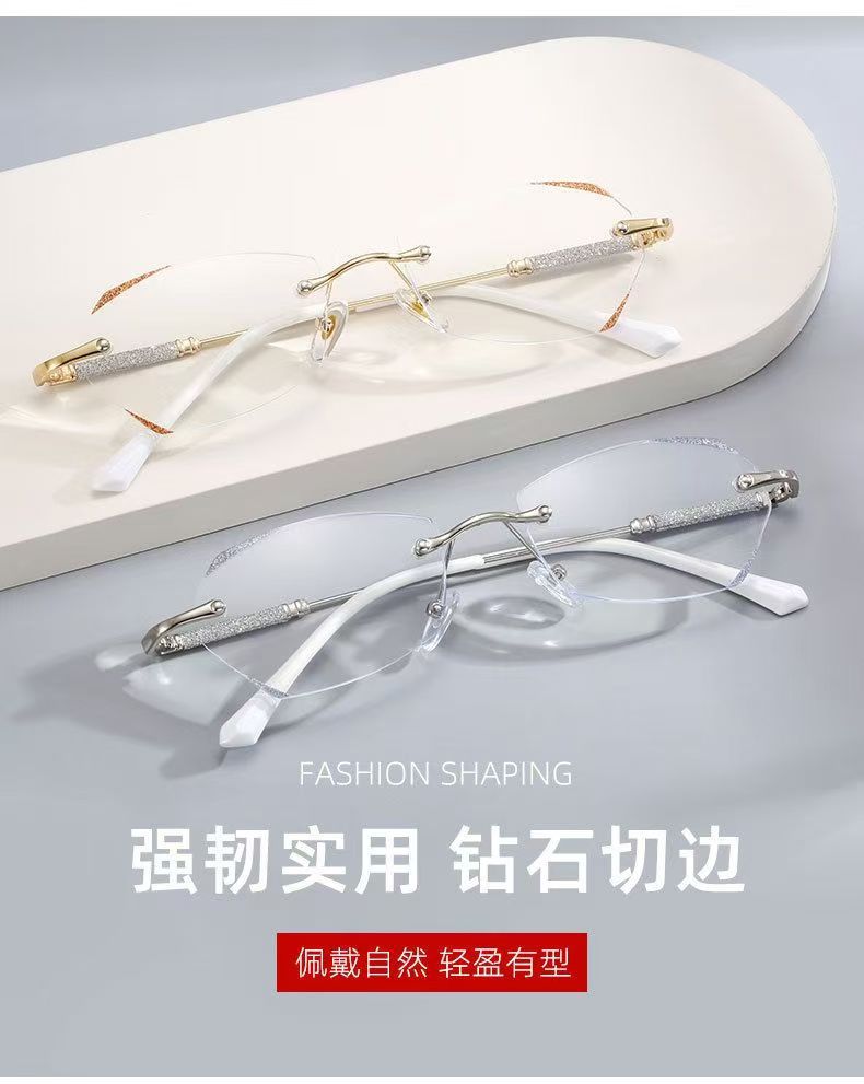 New light luxury frameless anti-blue light reading glasses for women: Light luxury, fashionable, elegant, youthful and eye-protecting reading glasses pic 3