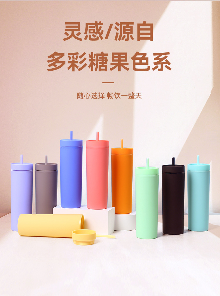 Summer new high appearance level double-layer plastic cup, filter straw, large capacity, shockproof and high-resistant water cup, custom logo pic 4