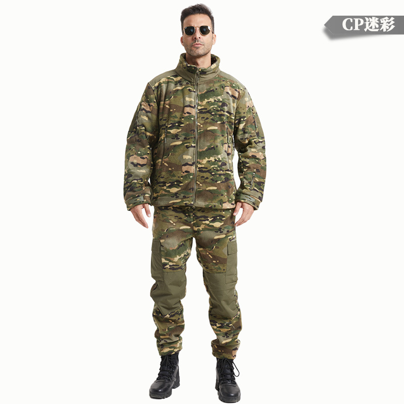 Yitu Chunqiu Outdoor Sports Camouflage stand-up Collar Fleece Jacket Set for cold protection and warmth preservation tactics, Arctic fleece thermal clothing and pants, granular fleece pic 11